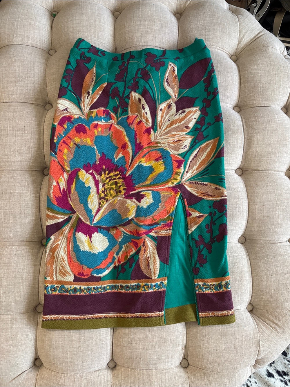 Anthropologie Maeve Teal Floral Pencil Skirt with Multicolor Bloom